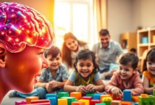 Neuroplasticidade infantil, Ilustração colorida mostrando neurônios infantis