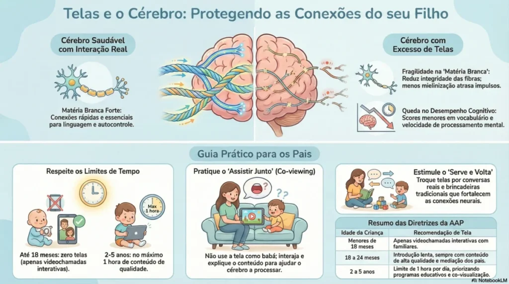INFOGRÁFICO TELAS E O CÉREBRO: Como proteger o cérebro do seu filho do excesso de telas.