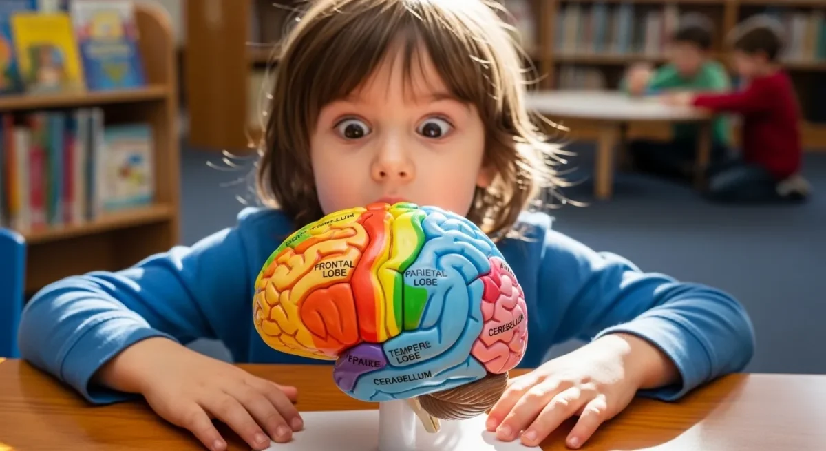 Criança explorando o conceito de neurociência e desenvolvimento infantil.