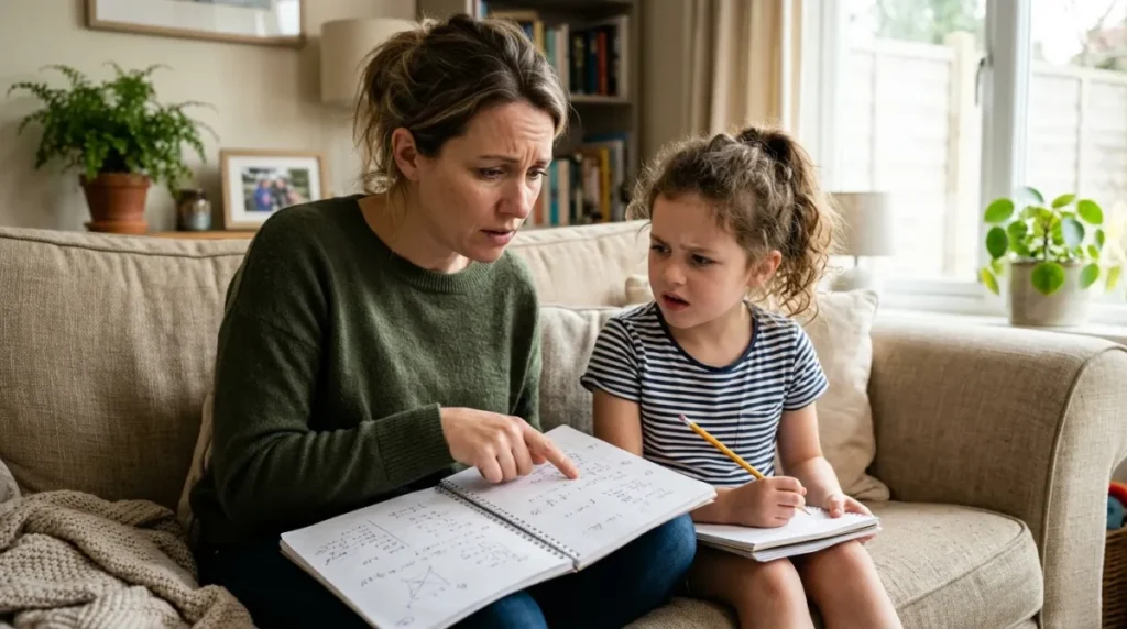 Mãe apoiando filho com dificuldade de aprendizagem