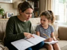 Mãe apoiando filho com dificuldade de aprendizagem