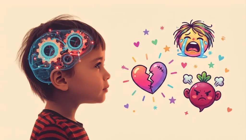 Ciúmes do novo irmãozinho: Guia definitivo para acolher o filho mais velho e restaurar a harmonia no lar 2 Ilustração do cérebro infantil em desenvolvimento mostrando áreas ligadas às emoções e ao ciúmes do novo irmãozinho.