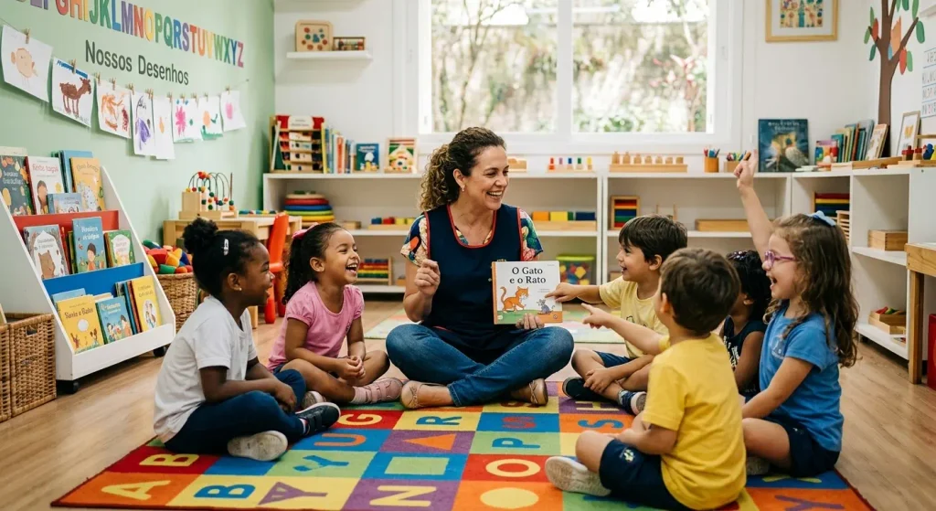 Professora da educação infantil mediando a integração entre alunos quando meu filho e excluido nas brincadeiras.
